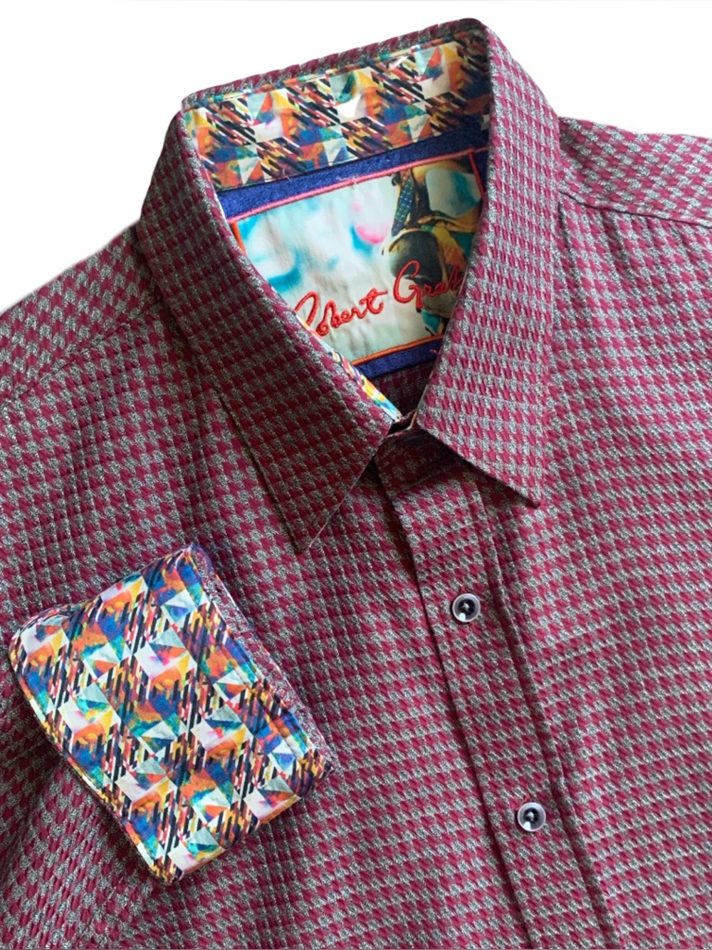 Robert Graham Houndstooth Flip Cuff Button Up Long Sleeve Shirt Size Large
